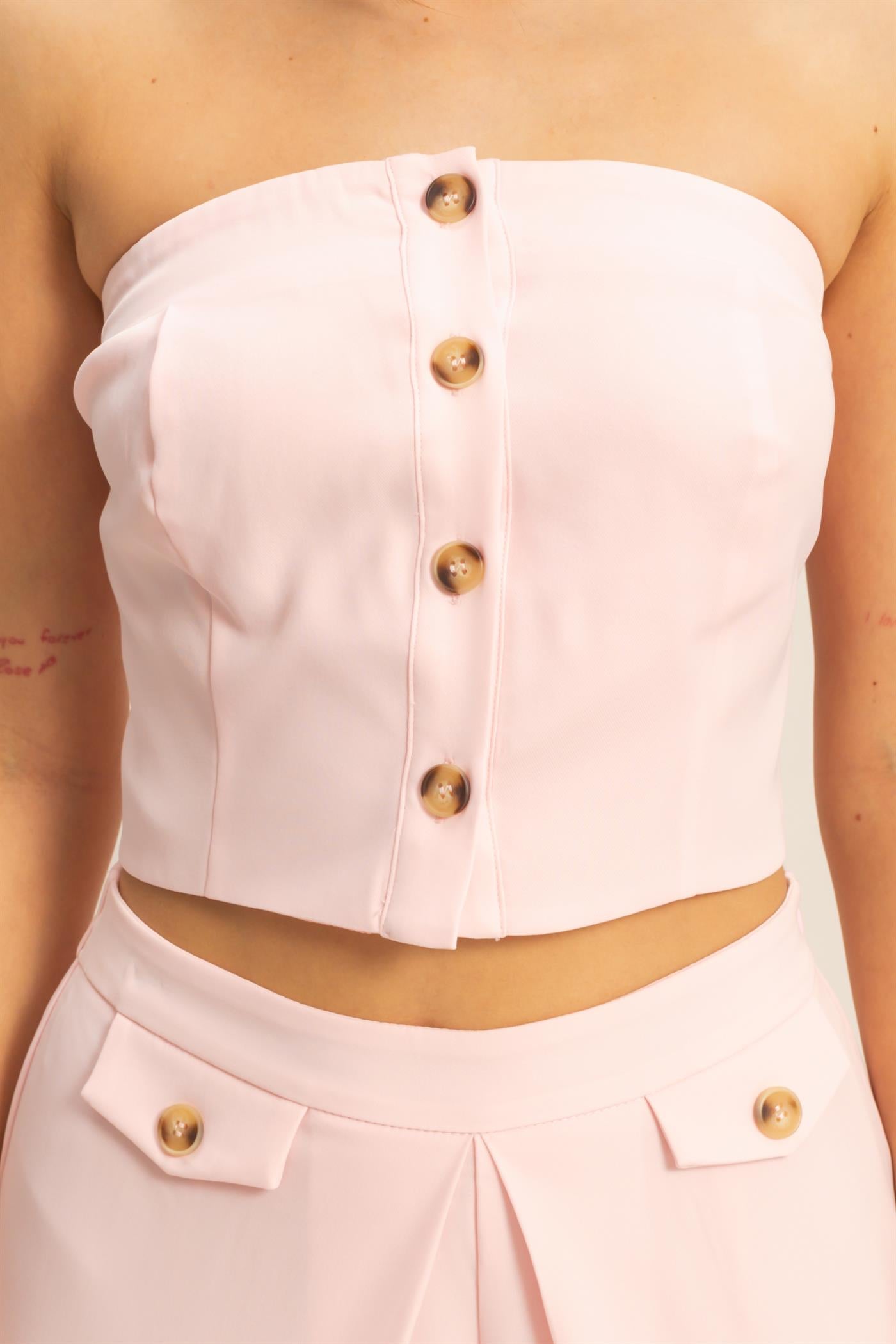 Wholesale Strapless Buttoned Top And Pants Set Clothing HF25E017-SET L.PINK HYFVE