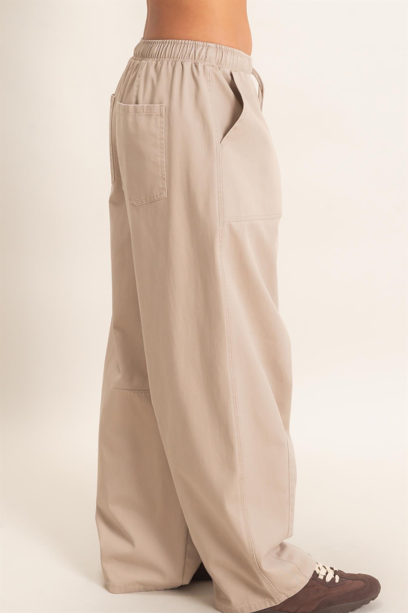 Wholesale Twill Elastic Waist Barrel Pants Pants DZ27A228 BEIGE DOUBLE ZERO