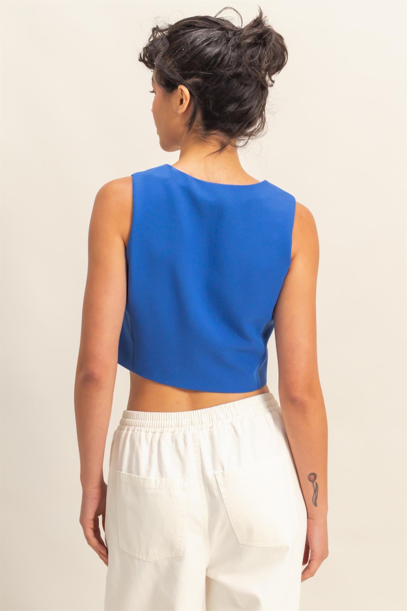 Wholesale Tailored Button-Down Vest Vests DZ25E126 COBALT DOUBLE ZERO