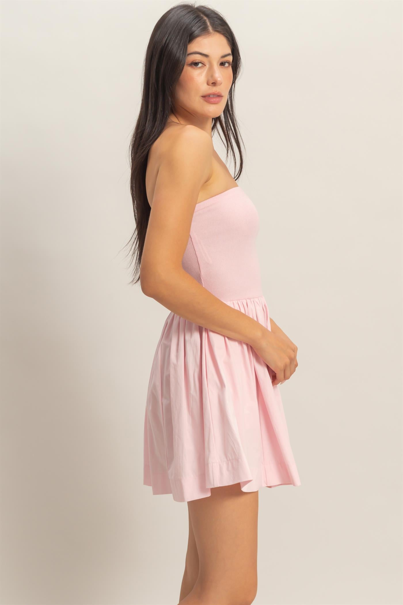 Wholesale Strapless Flowy Mini Dress Dresses DZ26C043 SOFT PINK DOUBLE ZERO