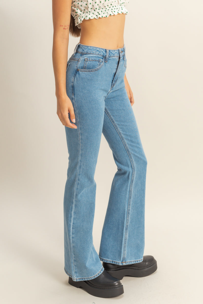 Wholesale High-Waisted Flared Jeans Pants DZ23A834 MEDIUM BLUE DOUBLE ZERO