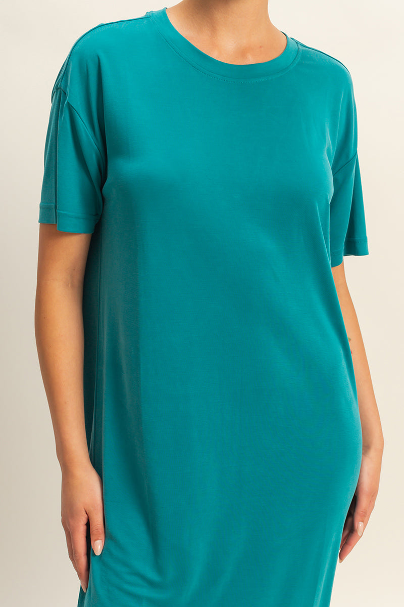 Wholesale Side Slit T-Shirt Midi Dress Dresses DZ23A961 TEAL DOUBLE ZERO