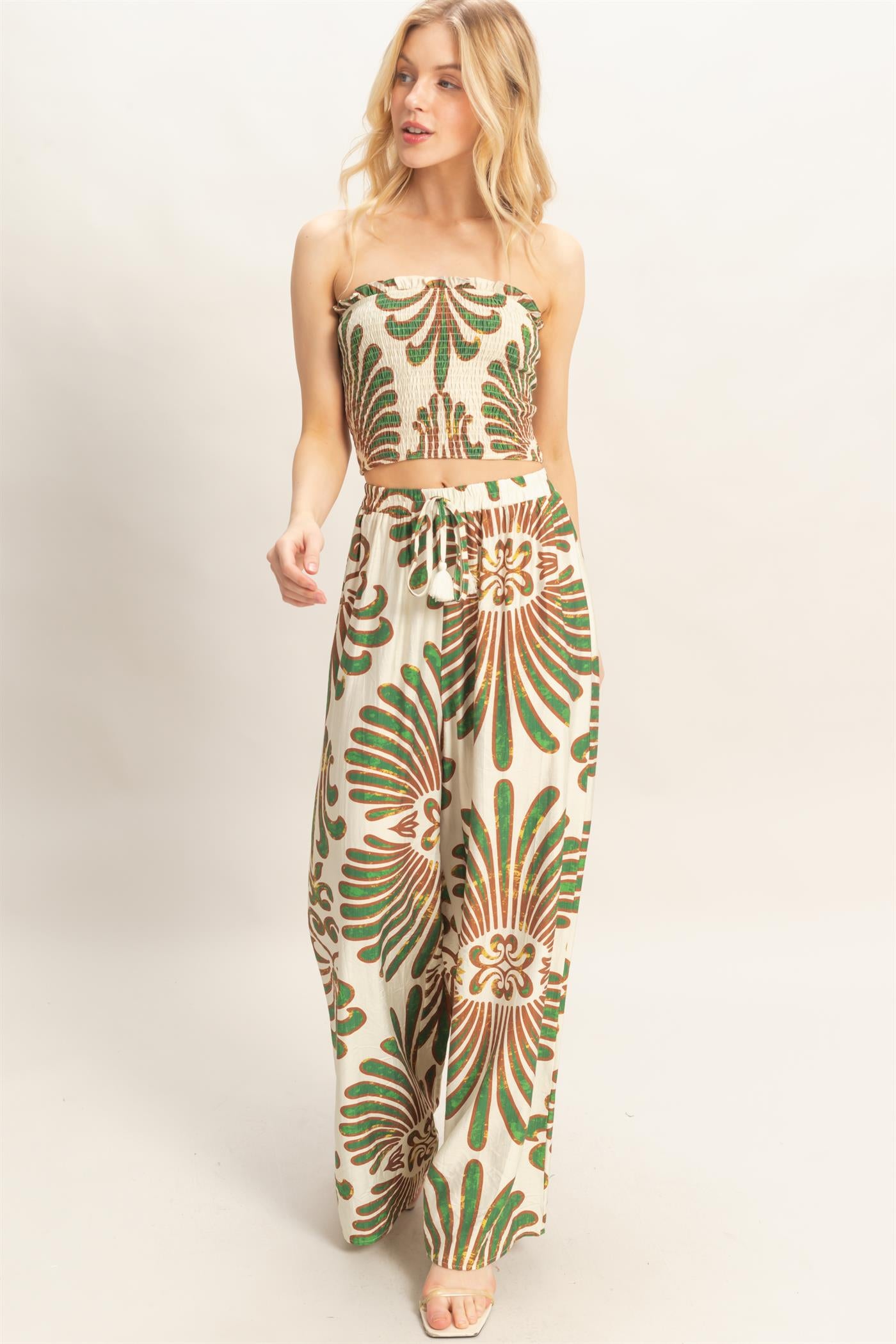 Wholesale Printed Tube Top & Pants Set Clothing HF26A164-SET GREEN HYFVE