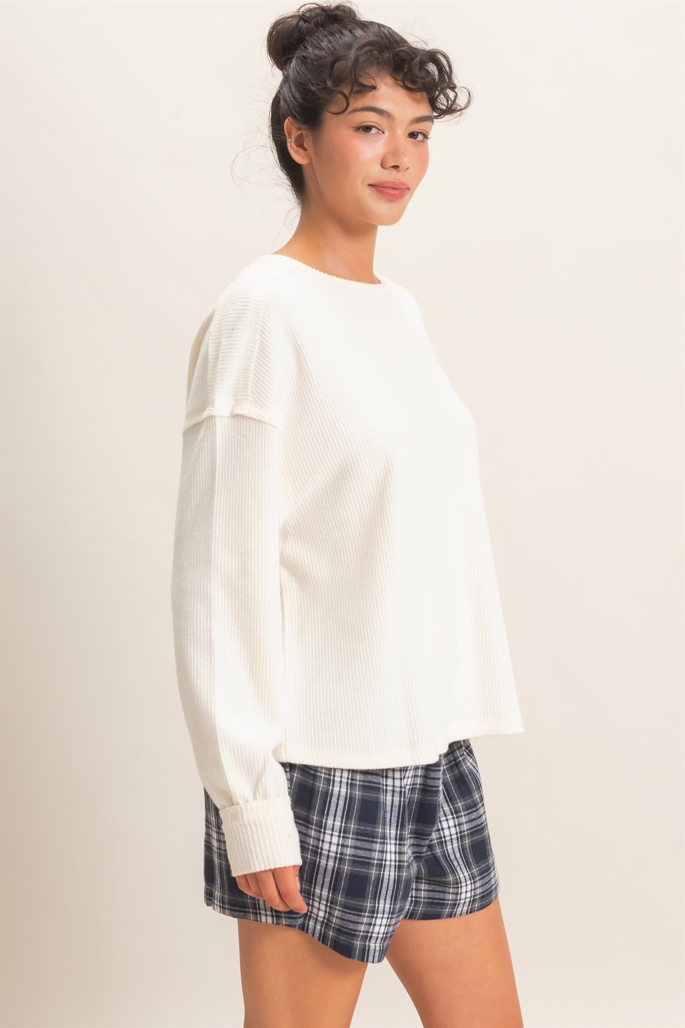 Wholesale Raw Edge Waffle Sweatshirt Sweatshirts DZ26F081 CREAM HYFVE