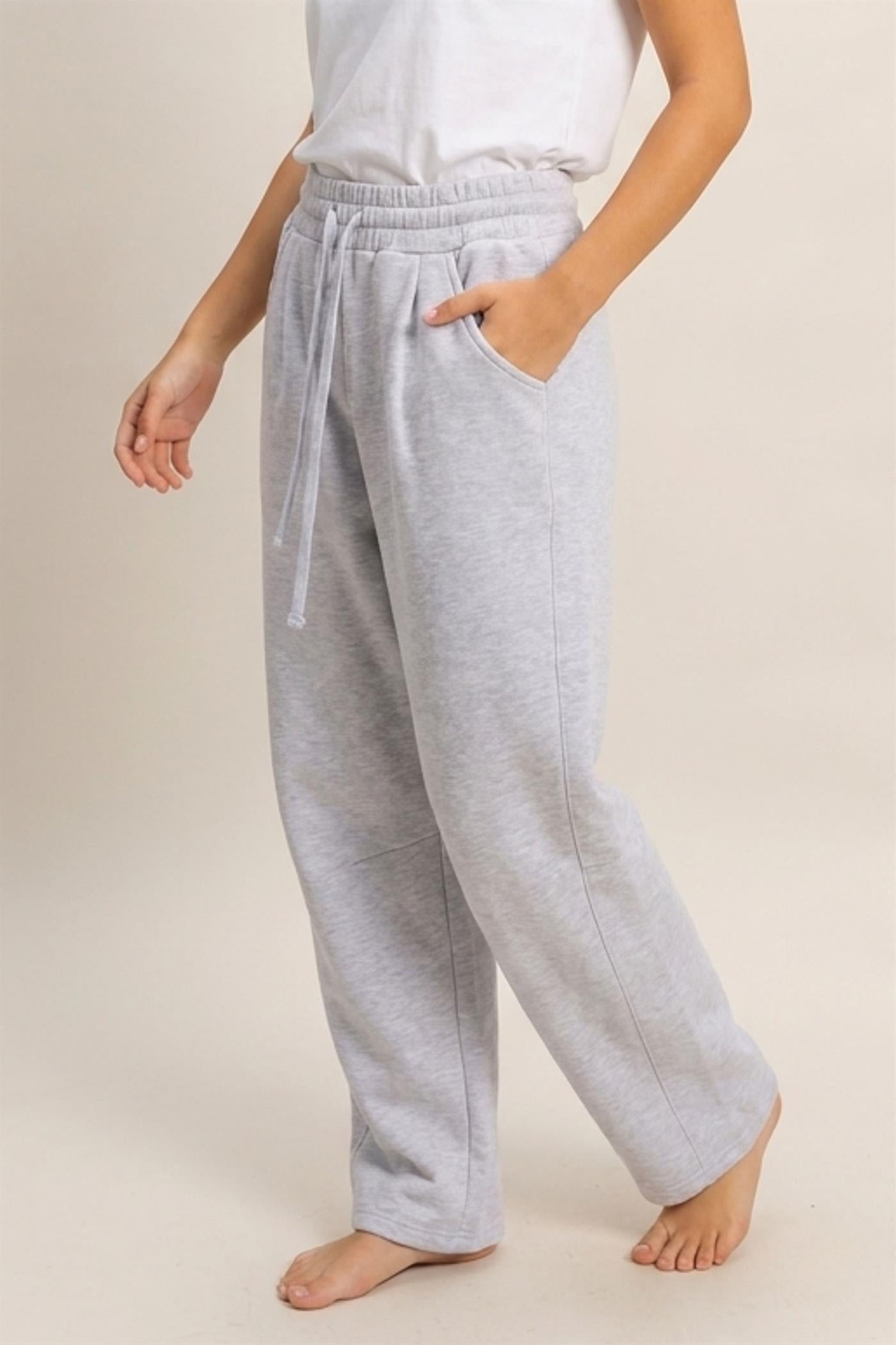 Wholesale Drawstring Waist Barrel Sweatpants Pants DZ26E290 HEATHER GRAY DOUBLE ZERO