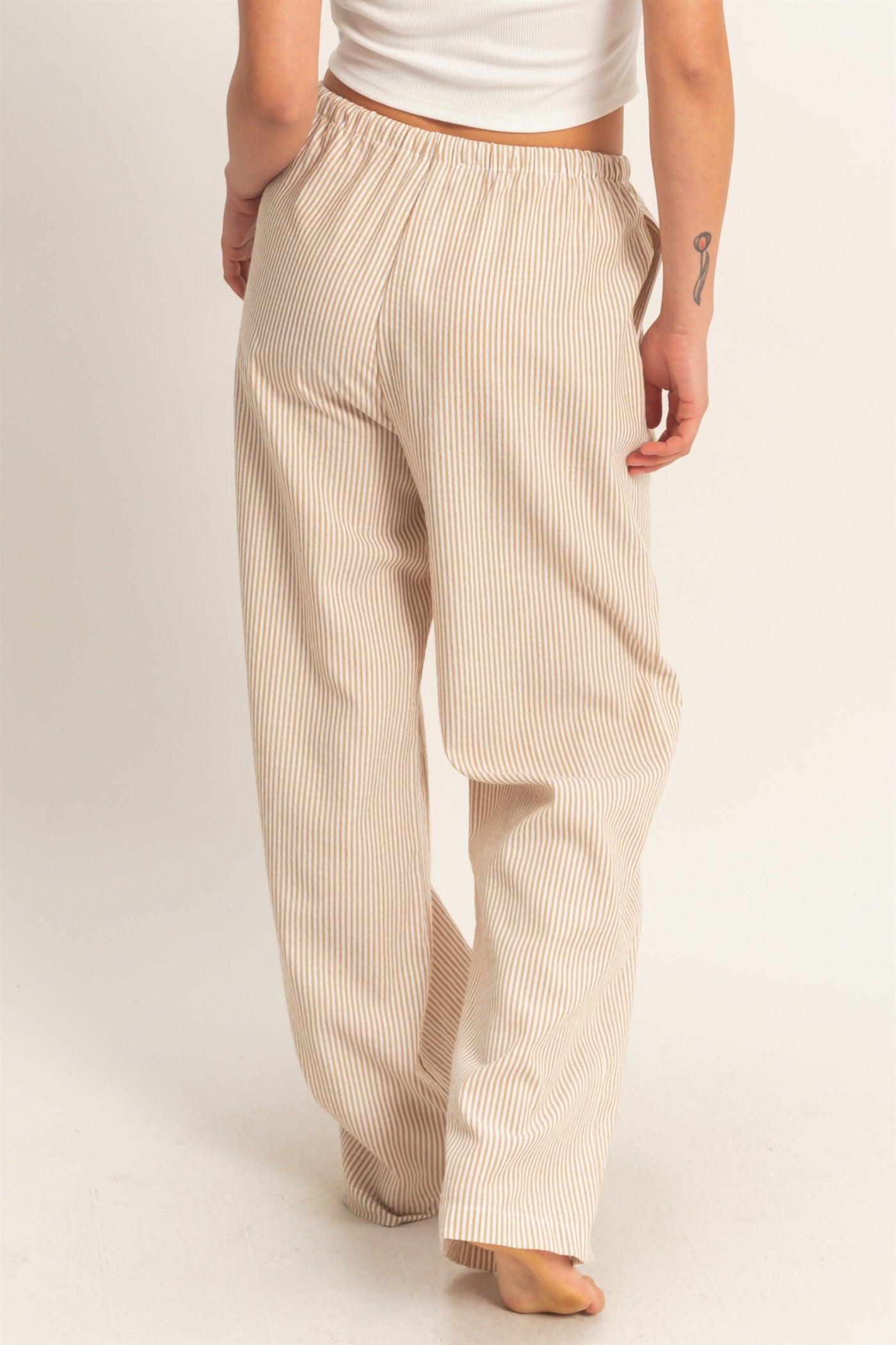 Wholesale Striped Wide Leg Pants Pants DZ26A752 TAUPE DOUBLE ZERO