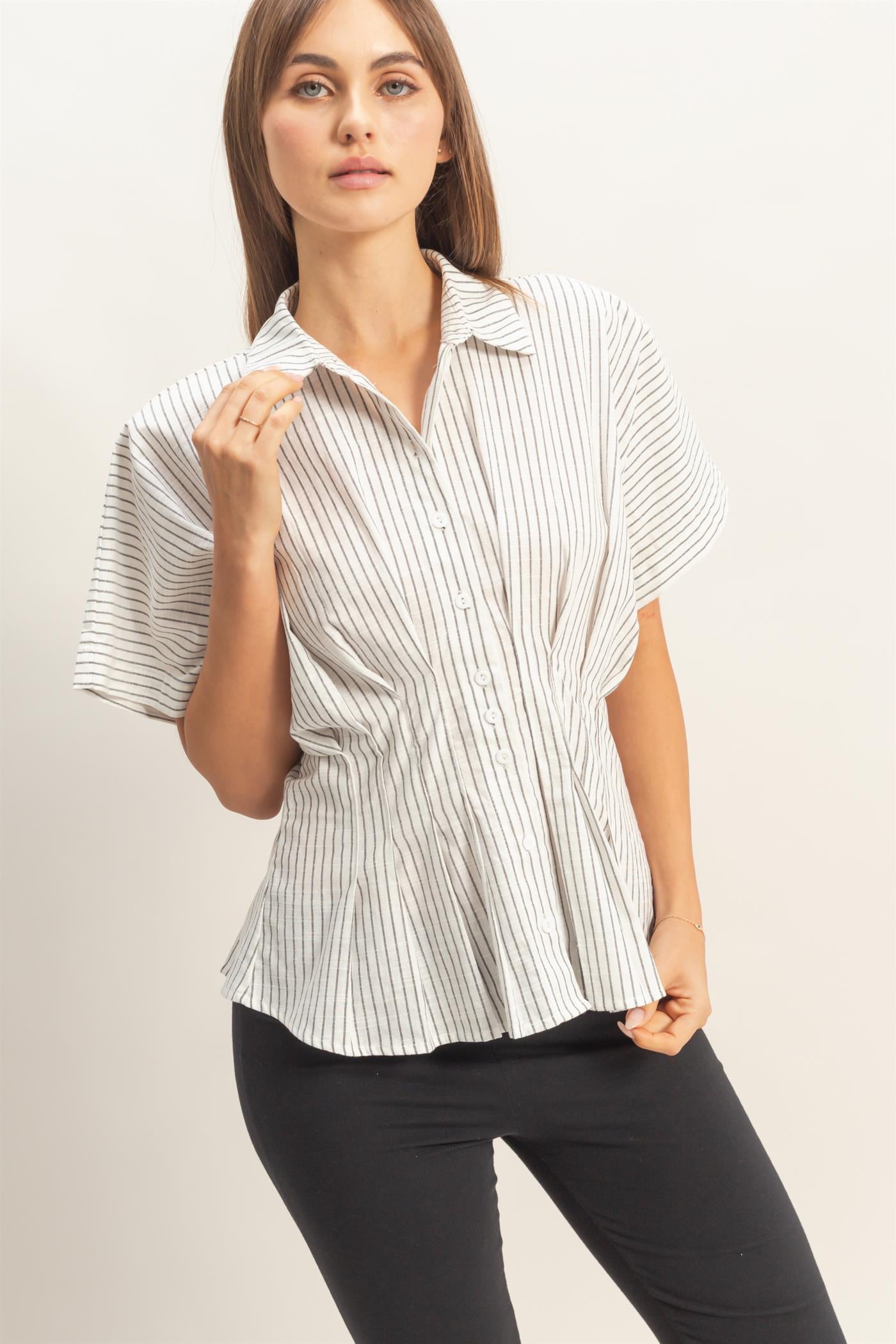 Wholesale Pleated Button-Up Shirt Shirts HF26A092 OFF WHITE DOUBLE ZERO