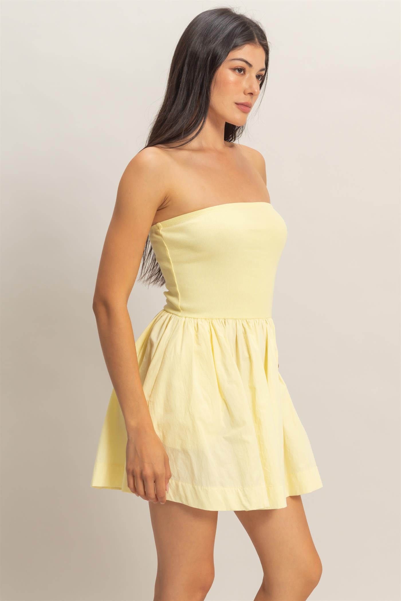 Wholesale Strapless Flowy Mini Dress Dresses DZ26C043 PALE YELLOW DOUBLE ZERO