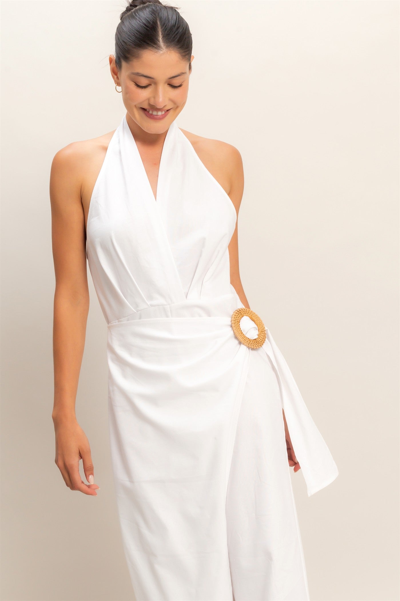 Wholesale Halter Wrap Jumpsuit Clothing HF26C374 WHITE HYFVE