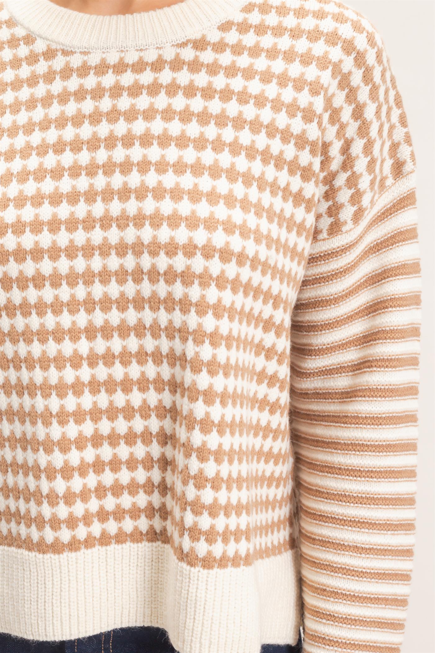 Wholesale Mixed Pattern Long Sleeve Sweater Sweaters HF26E821 TAUPE HYFVE