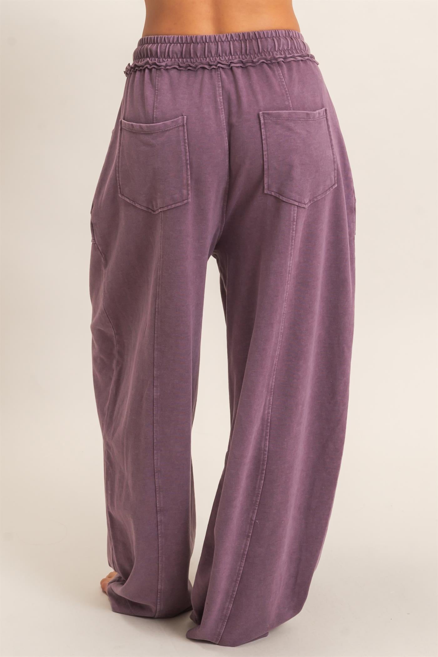 Wholesale Mineral Washed Barrel Sweatpants Pants DZ26F246 DARK CHERRY DOUBLE ZERO