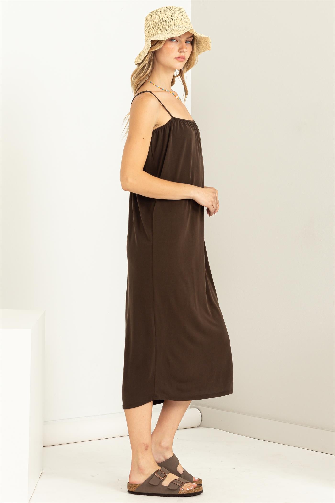 Wholesale Extra Love Tie-Back Midi Dress Dresses DZ22G696 DARK CHOCOLATE DOUBLE ZERO