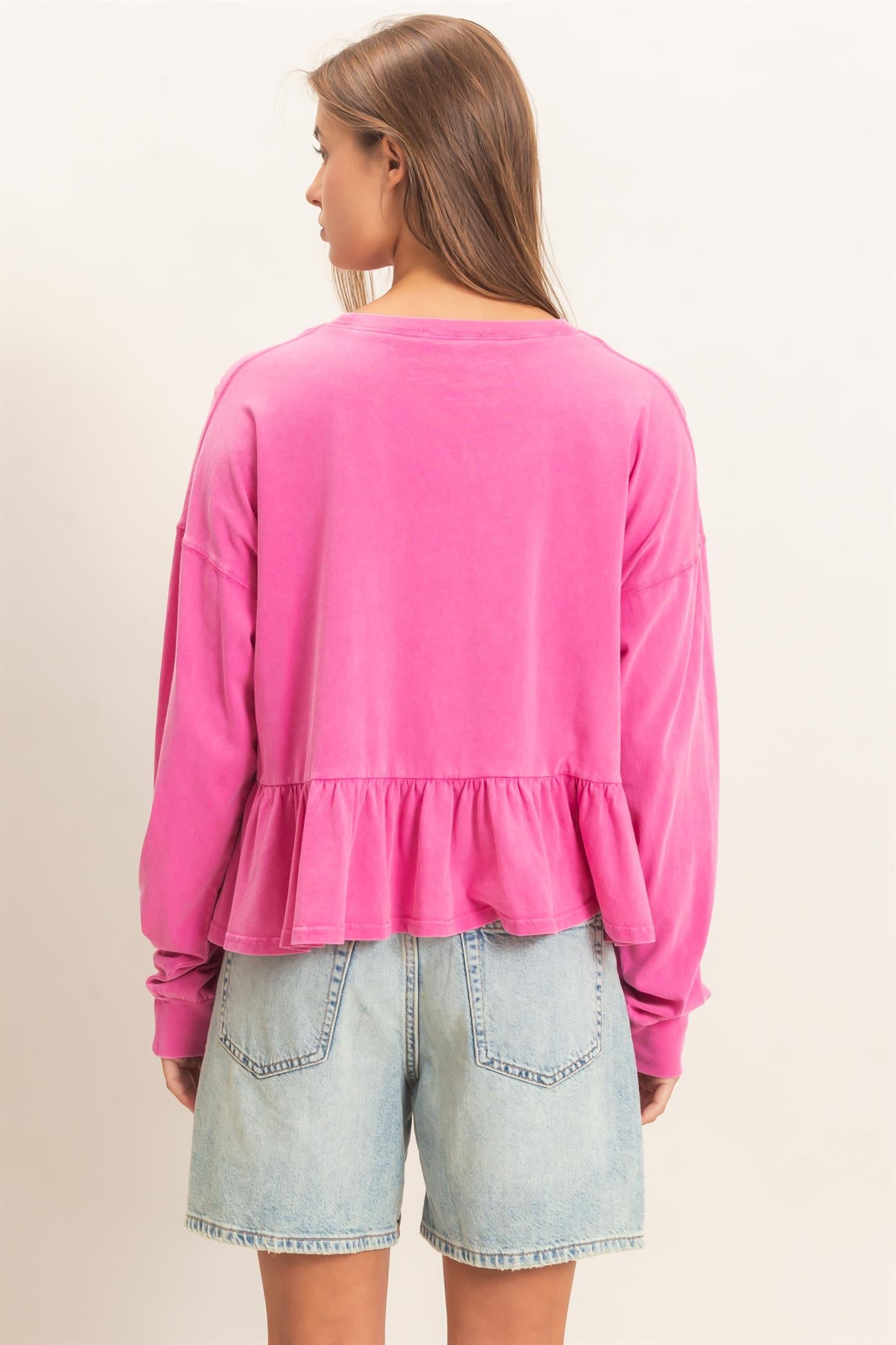 Wholesale Peplum Long Sleeve Top Clothing Tops DZ26F397 FUCHSIA DOUBLE ZERO