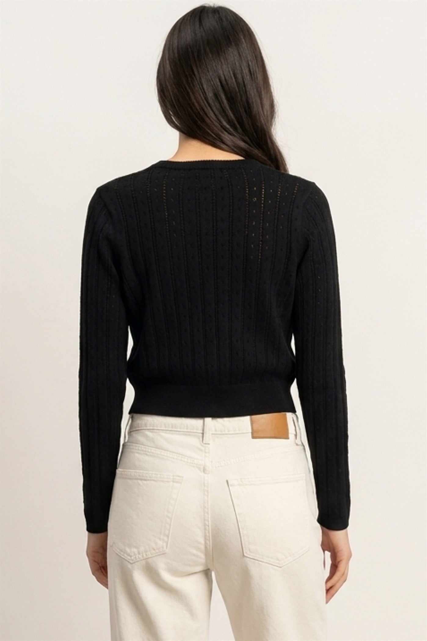 Wholesale Pointelle Button-Down Cardigan Cardigans DZ26E302 BLACK DOUBLE ZERO