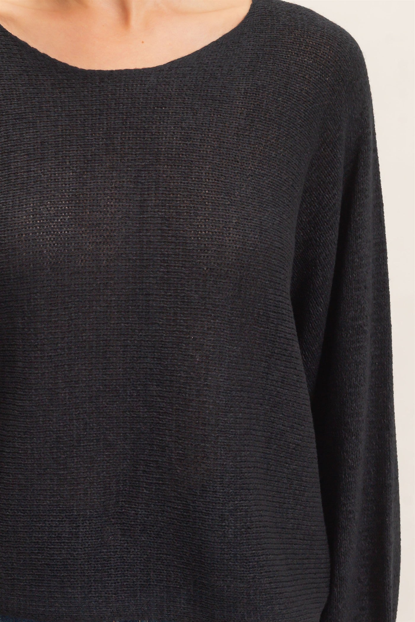 Wholesale Loose Knit Boat Neck Sweater Sweaters HF26E896 BLACK HYFVE