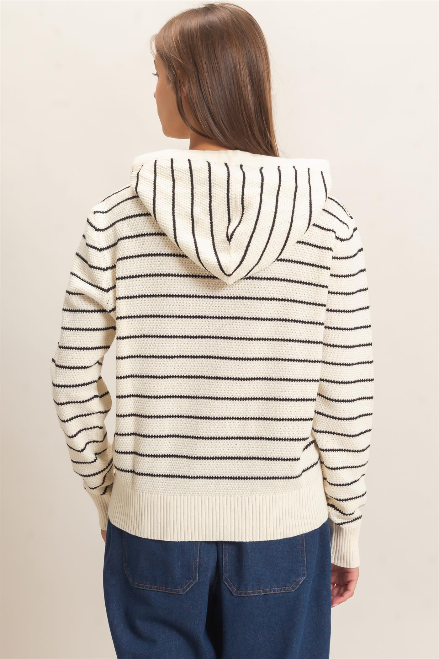 Wholesale Striped Hooded Sweater Hoodies DZ26C972 CREAM DOUBLE ZERO