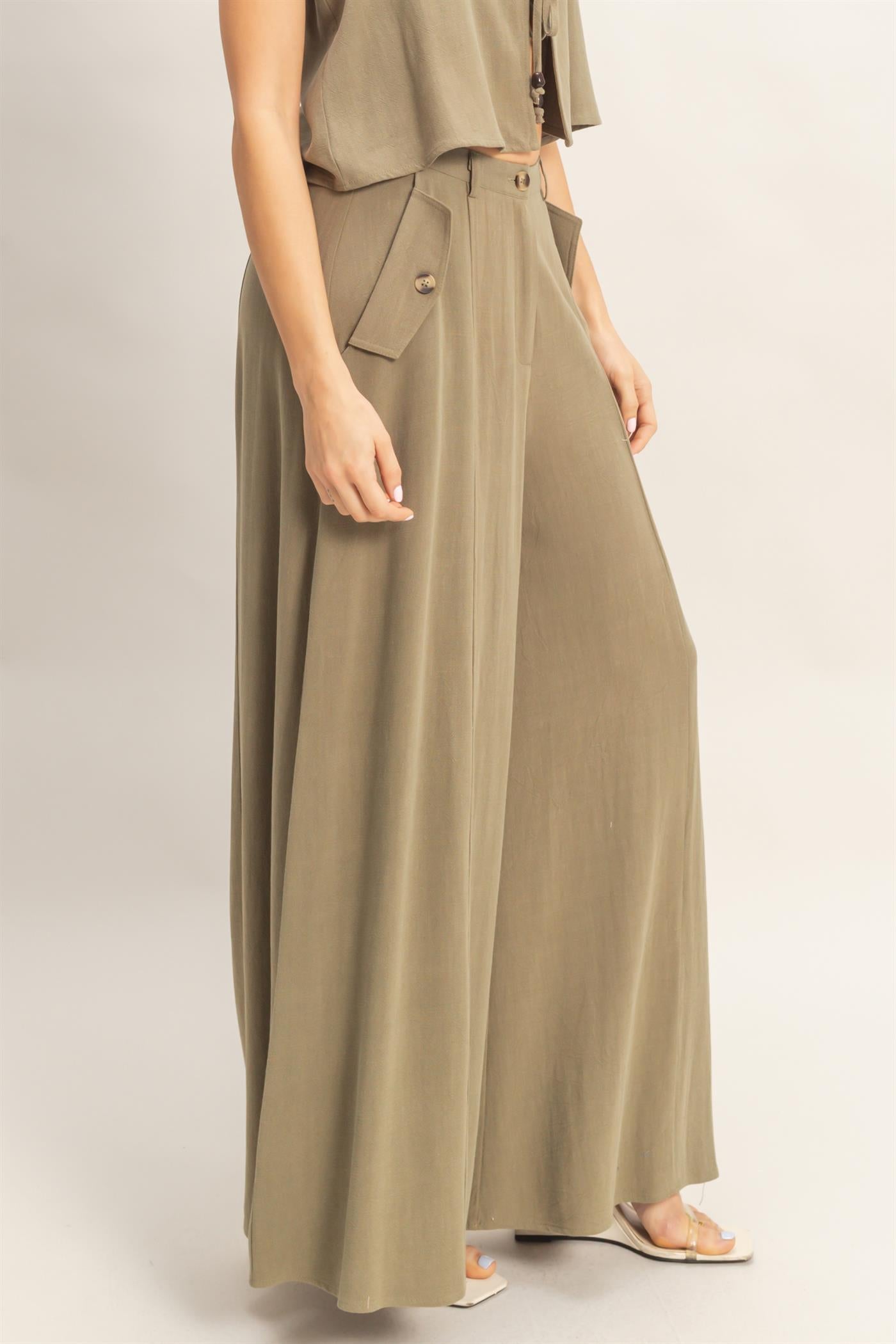 Wholesale Wide-Leg Flap Pocket Pants Pants HF26C302 OLIVE HYFVE