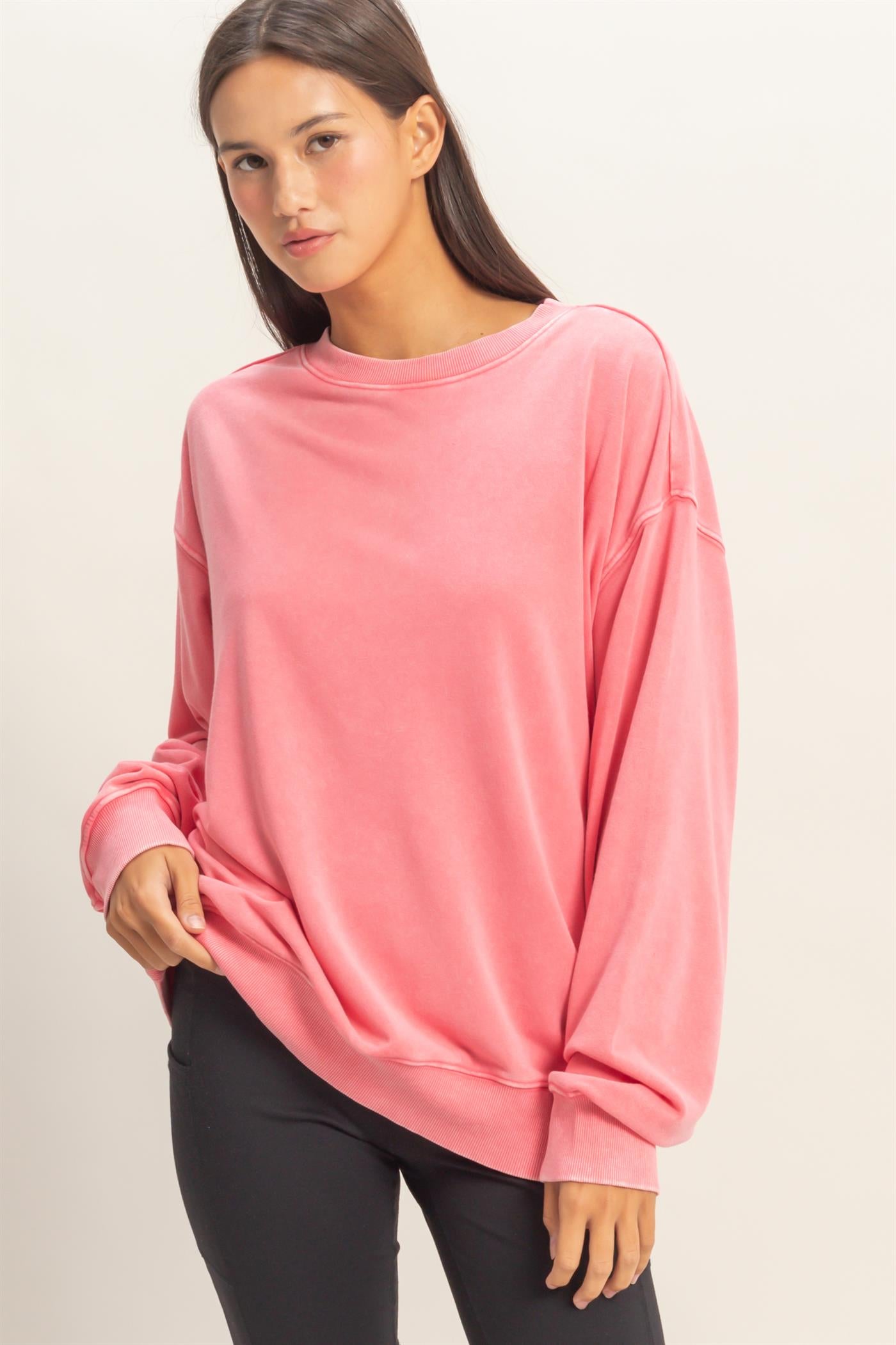 Wholesale Mineral Washed Crew Neck Sweatshirt Sweatshirts DZ26A262 TAFFY PINK DOUBLE ZERO