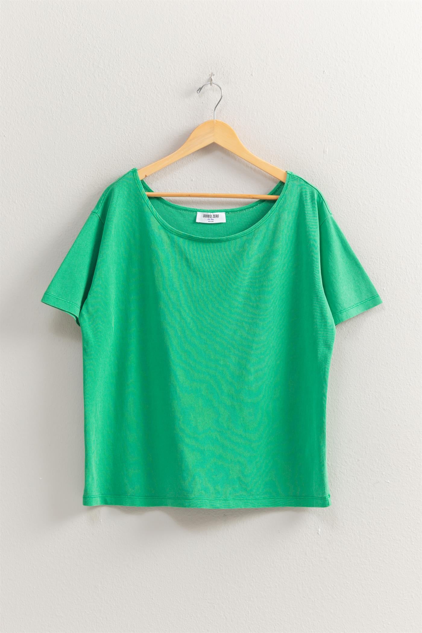 Wholesale Boat Neck Short Sleeve Basic Tee Clothing Tops DZ25E242 GREEN DOUBLE ZERO