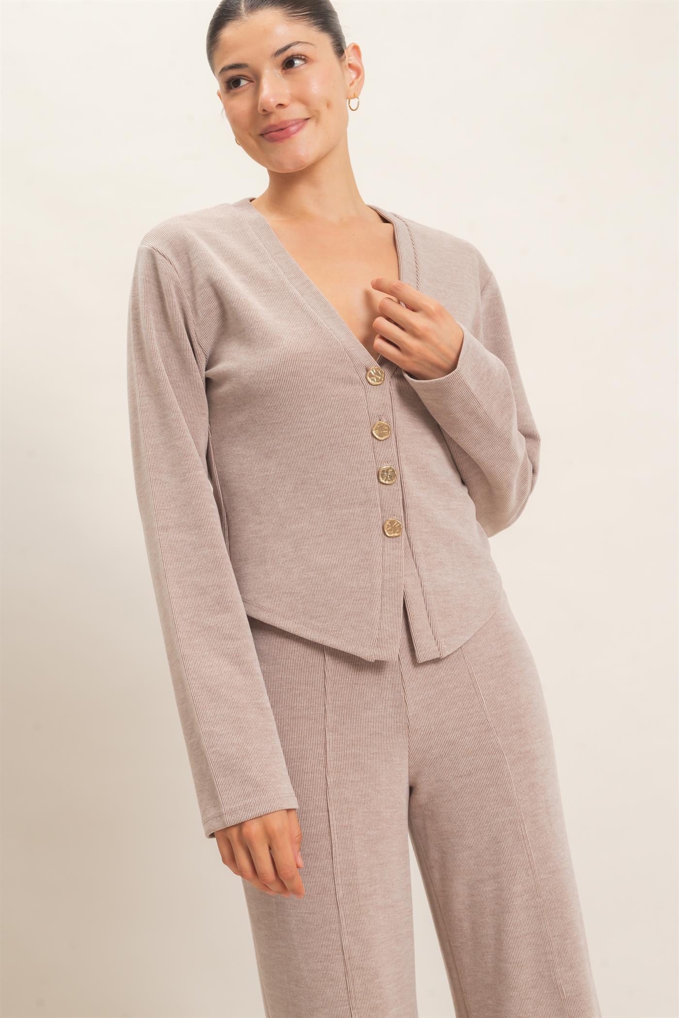 Wholesale V-Neck Buttoned Cardigan Cardigans HF26E540 BEIGE HYFVE