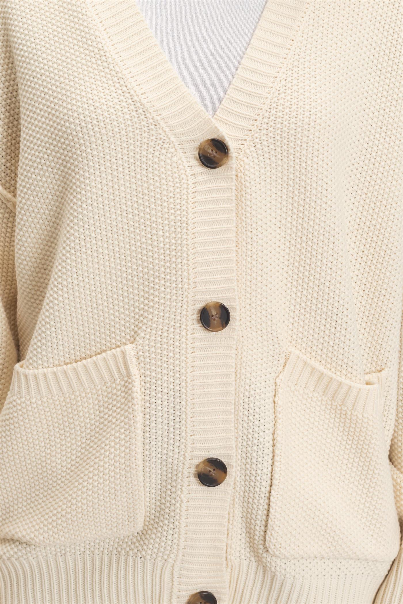 Wholesale Textured Oversized Knit Buttoned Cardigan Cardigans DZ26C971 CREAM DOUBLE ZERO