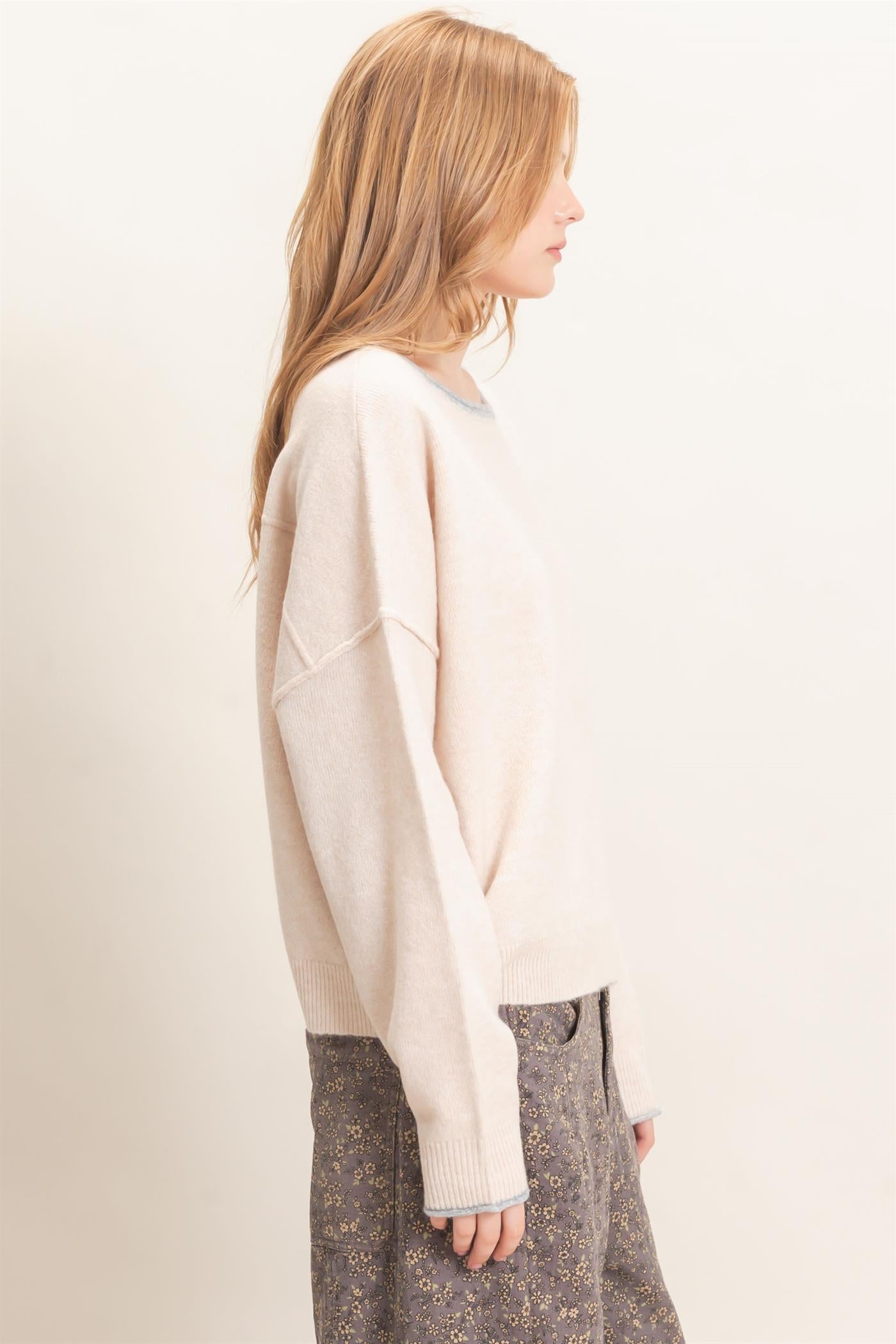 Wholesale Relaxed Wide Neck Knit Sweater Sweaters HF26E066-D ALMOND HYFVE