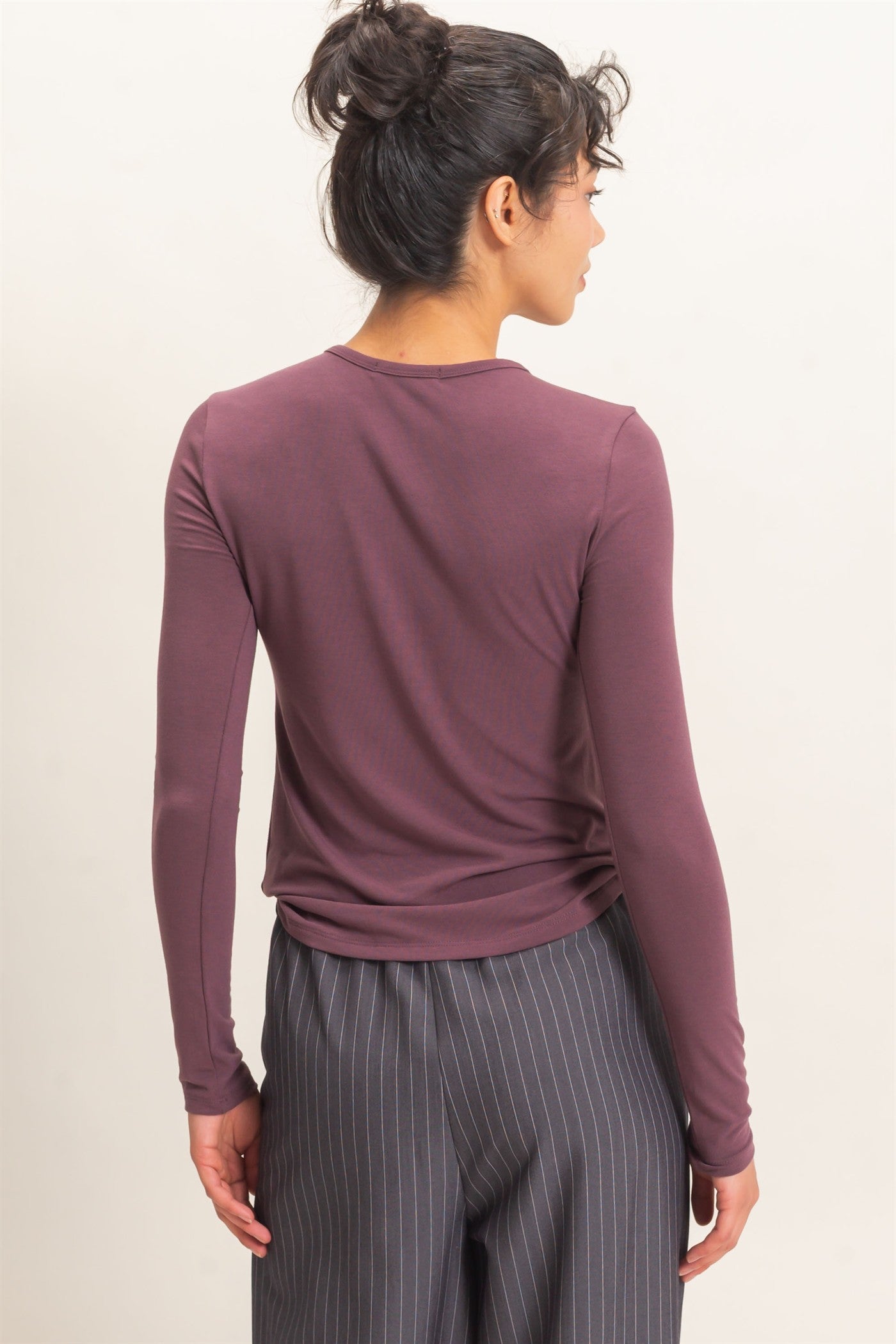 Wholesale Crew Neck Long Sleeve Top Clothing Tops DZ26E258 COCOA DOUBLE ZERO
