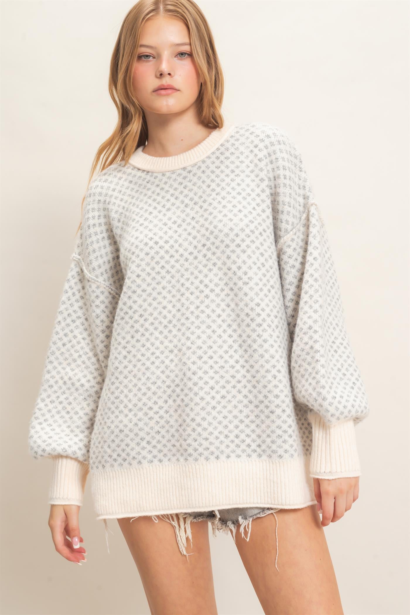 Wholesale Diamond Jacquard Knit Sweater Sweaters HF26E891 CREAM HYFVE