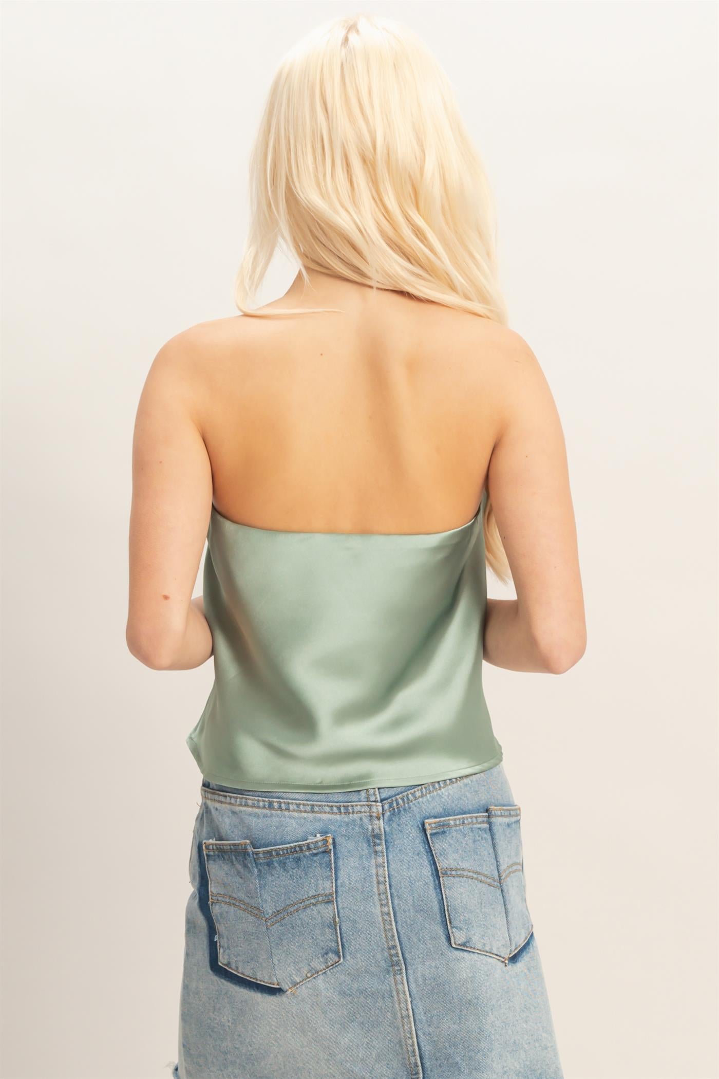 Wholesale Satin Strapless Tube Top Clothing Tops DZ26C398 SAGE GREEN DOUBLE ZERO