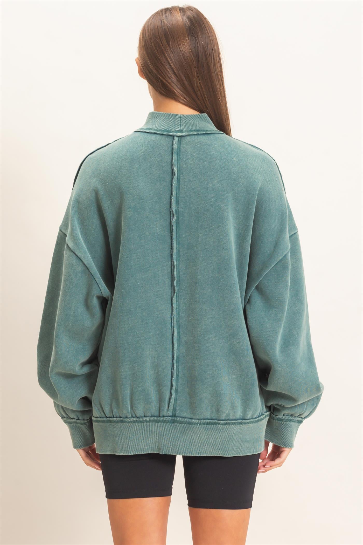 Wholesale Acid Washed Mock Neck Sweatshirt Sweatshirts DZ26E656 DARK TEAL DOUBLE ZERO
