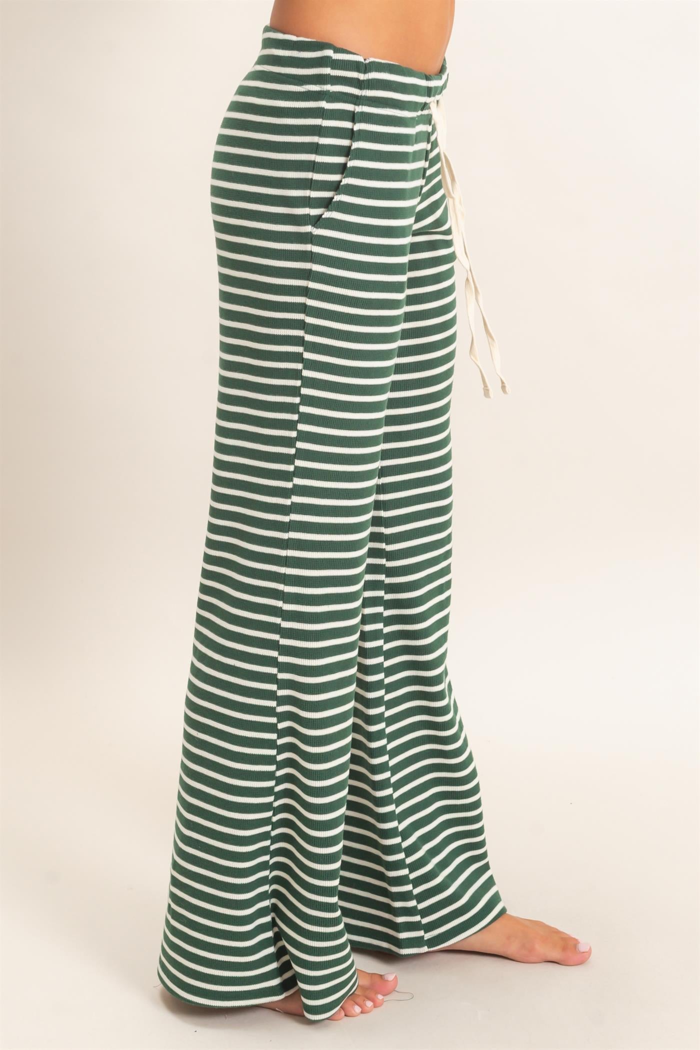Wholesale Low Rise Striped Waffle Knit Pants Pants DZ26E553 DARK GREEN DOUBLE ZERO