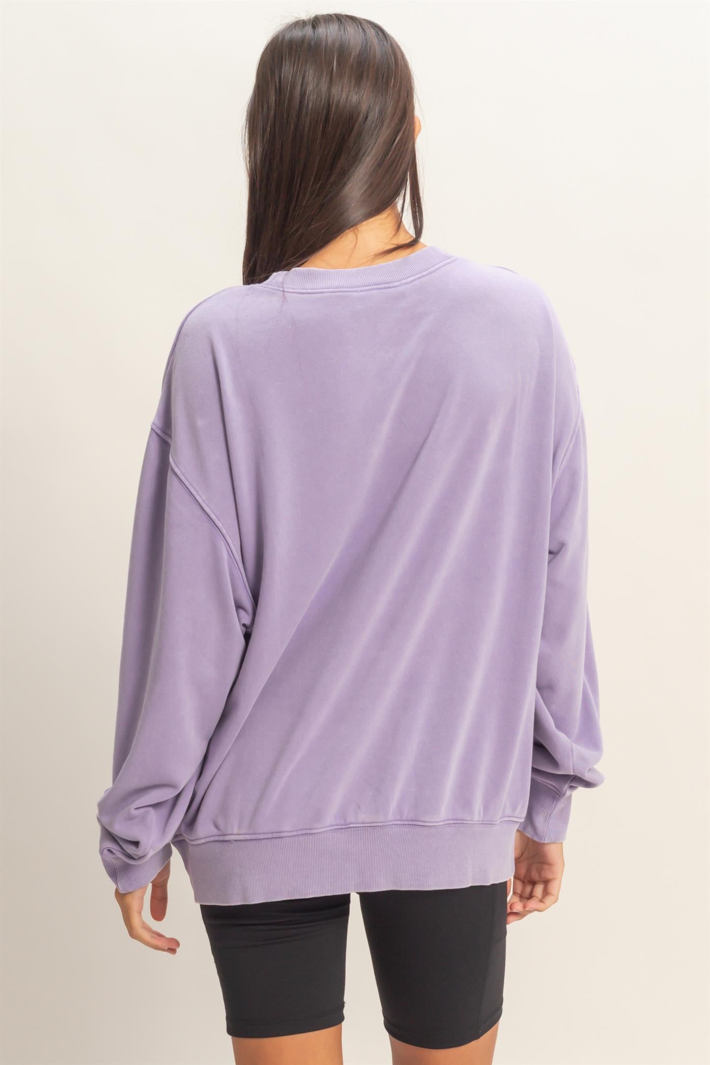 Wholesale Mineral Washed Crew Neck Sweatshirt Sweatshirts DZ26A262 DUSTY PURPLE DOUBLE ZERO