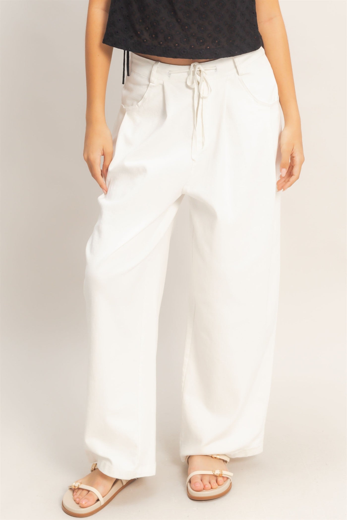 Wholesale Drawstring Wide-Leg Pants Pants HF26A393 WHITE HYFVE