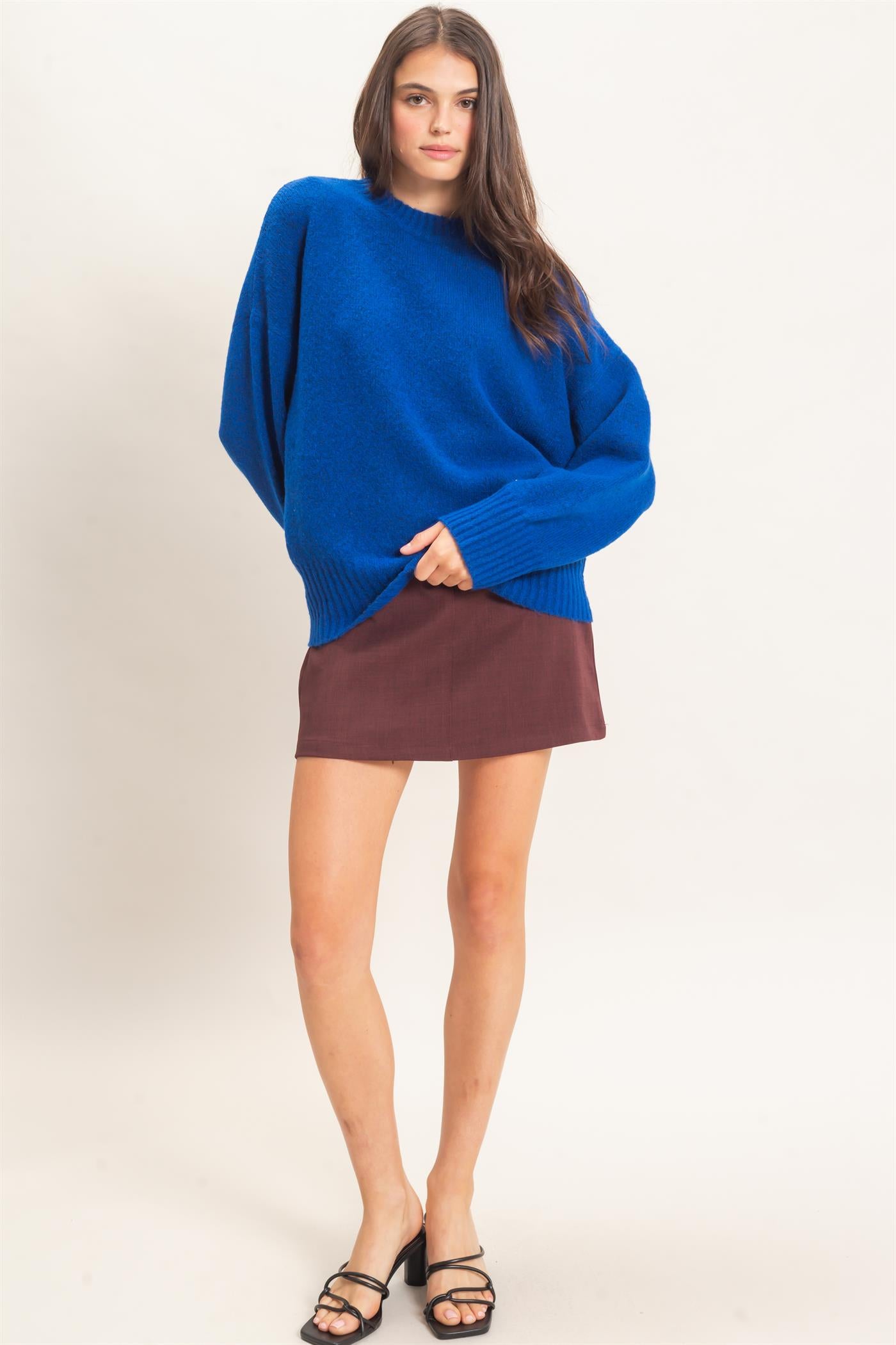 Wholesale Ribbed Crew Neck Sweater Sweaters HF26F179-D ROYAL BLUE HYFVE