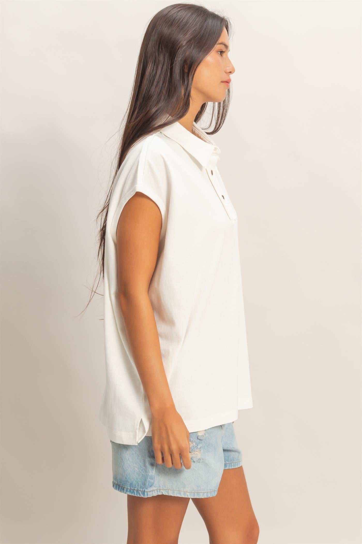 Wholesale Pigment Dye Sleeveless Polo Oversized Top Clothing Tops DZ26C618 OFF WHITE DOUBLE ZERO