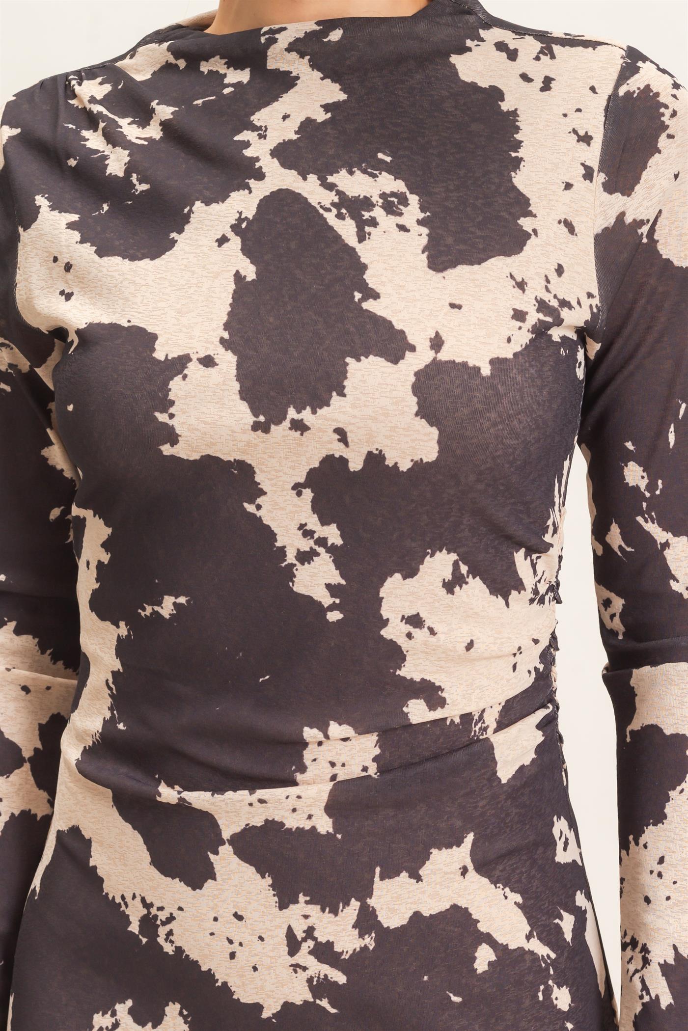 Wholesale Cow Print Knit Midi Dress Dresses HF26E780 BLACK HYFVE