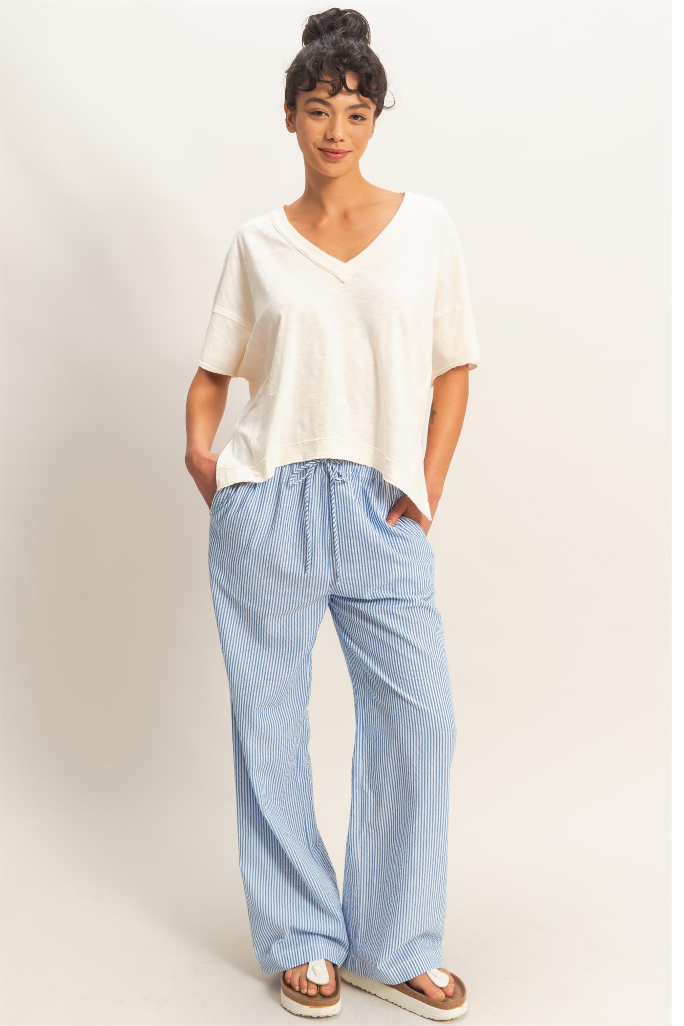 Wholesale Striped Wide Leg Pants Pants DZ26A752 BLUE DOUBLE ZERO