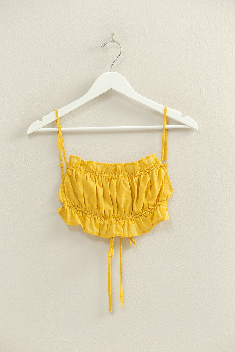 Wholesale Swiss Dot Bandeau Crop Top Clothing Tops HF22A413 MUSTARD HYFVE