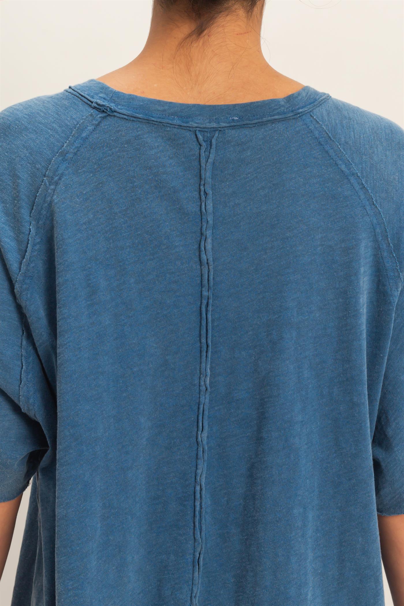 Wholesale Acid Washed Oversized Raw Edges Raglan Tee T-Shirts DZ26A333 NAVY DOUBLE ZERO