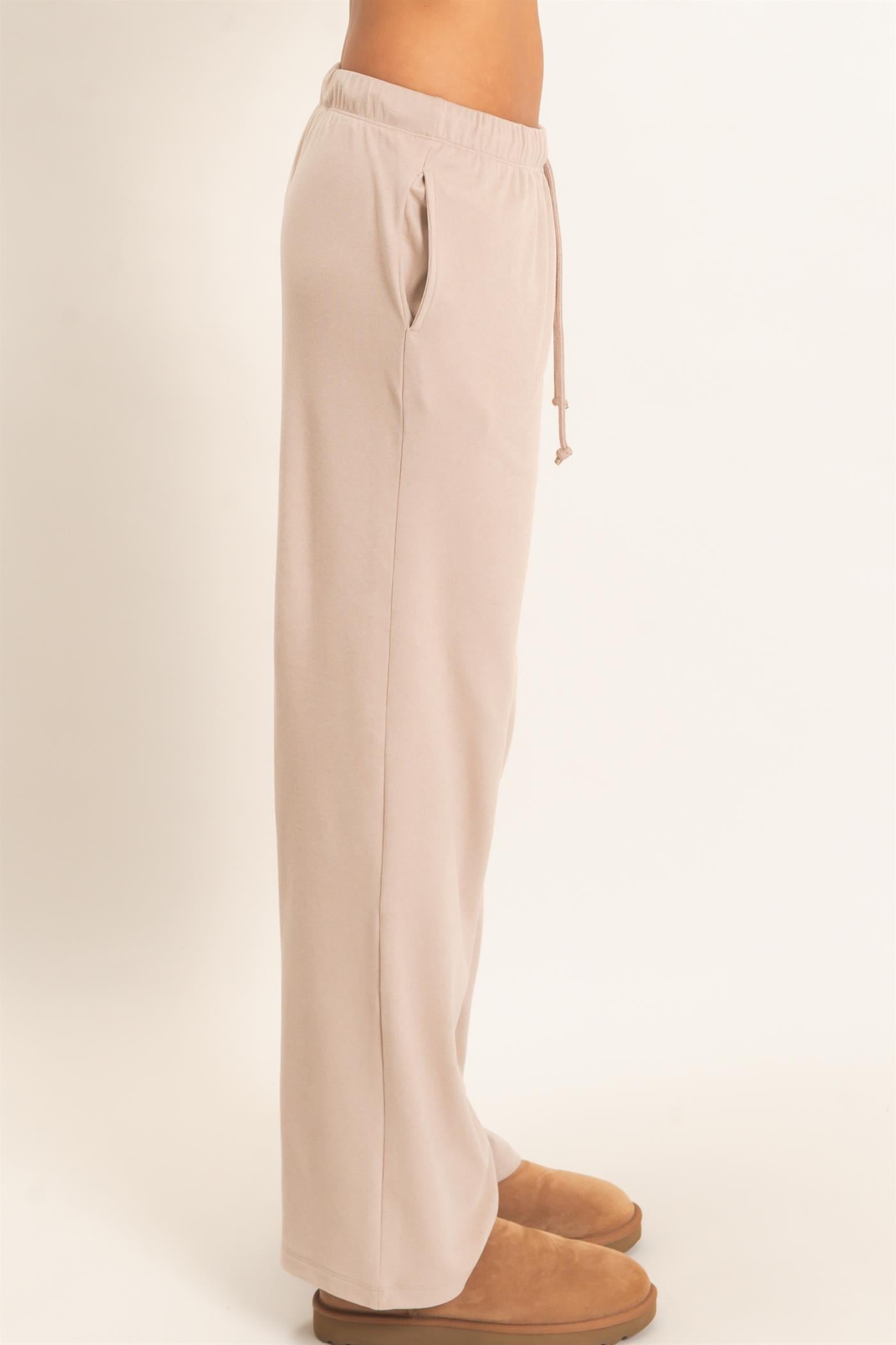 Wholesale Wide Leg Pants With Drawcord Pants DZ26E288 TAUPE DOUBLE ZERO
