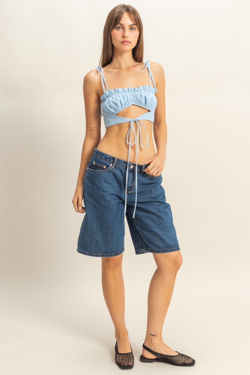 Wholesale Front Cutout Trim Tie Tank Top Clothing Tops HF22E834 BLUE HYFVE