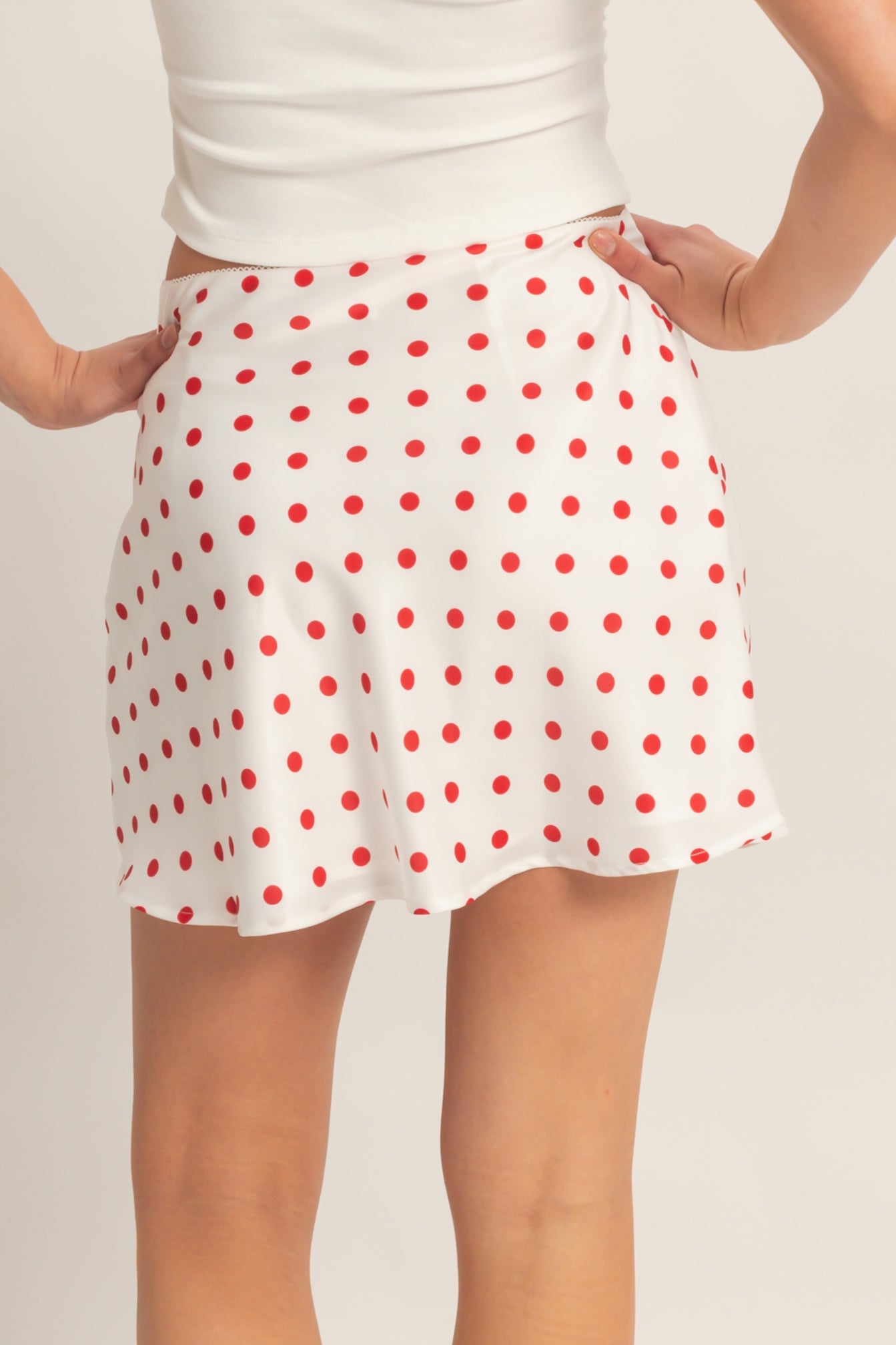 Wholesale Satin Polka Dot Mini Skirt Skirts DZ26C207 RED DOUBLE ZERO