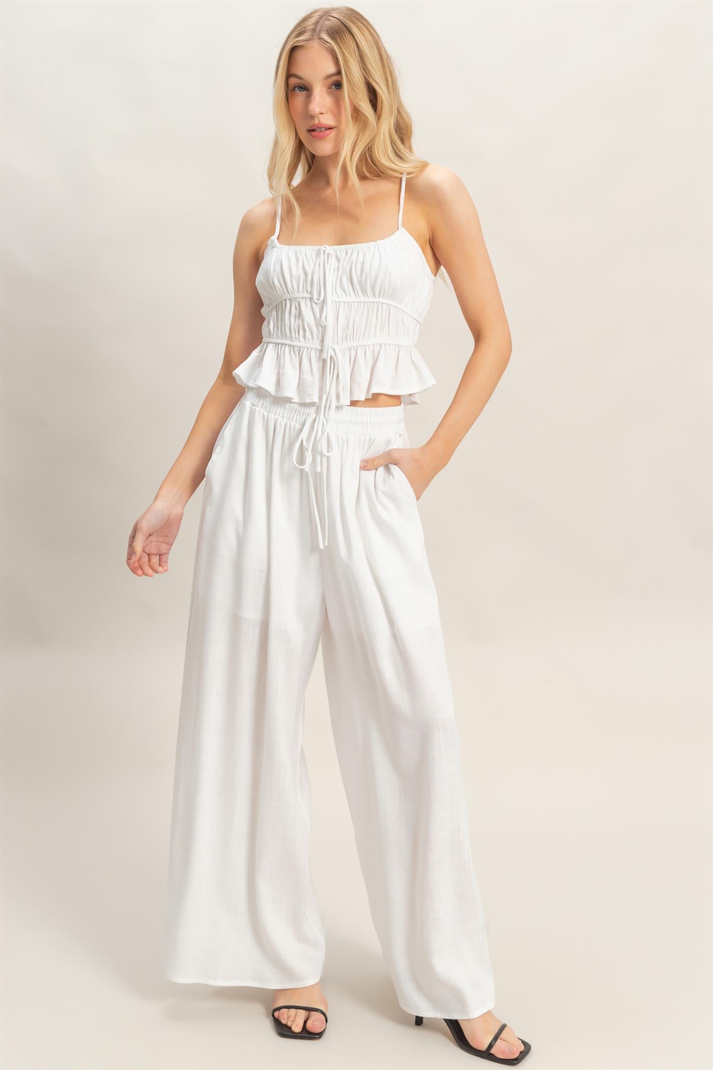 Wholesale Tiered Tank & Palazzo Set Clothing HF26C316-SET-D WHITE HYFVE