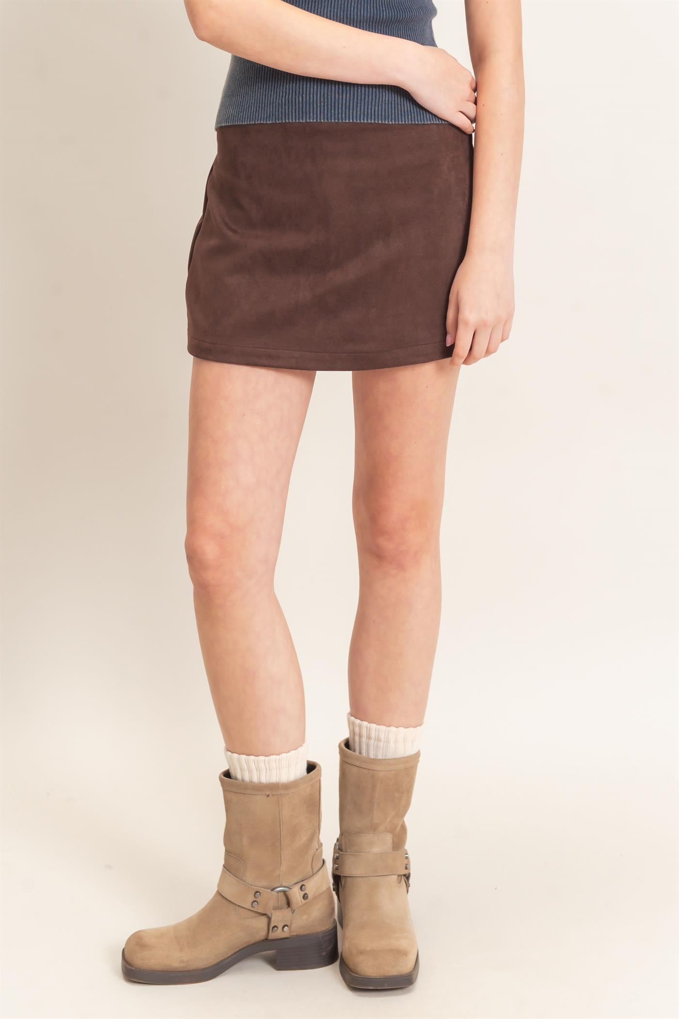 Wholesale Faux Suede Skort Skorts HF26F220 CHESTNUT HYFVE