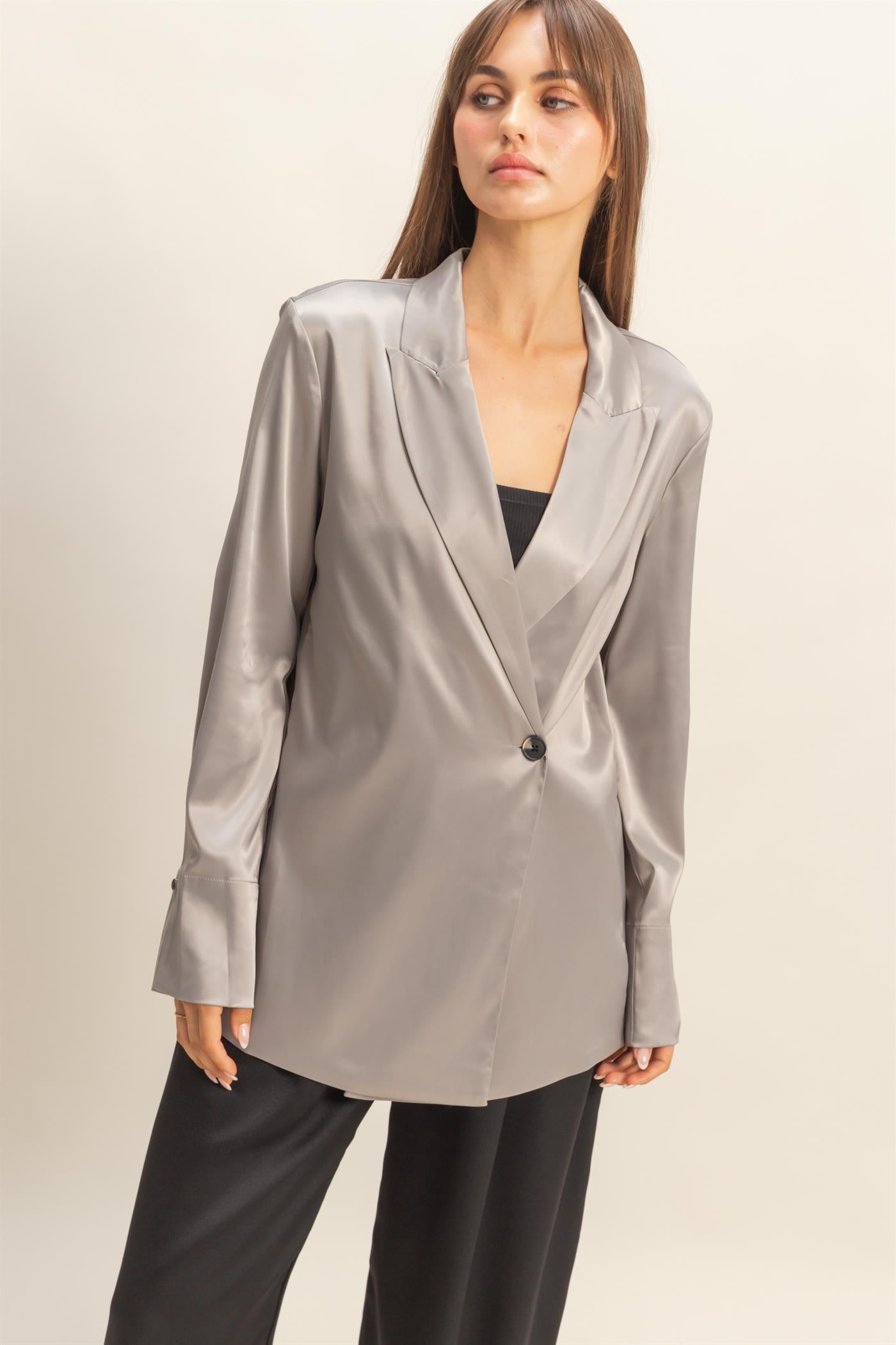 Wholesale Satin Long Sleeve Blazer Coats & Jackets HF23G242 GREY HYFVE