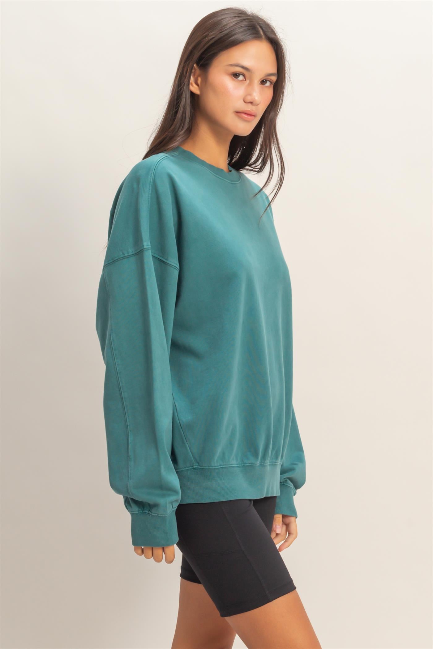 Wholesale Ribbed Crew Neck Sweatshirt Sweatshirts DZ26A265 DARK TEAL DOUBLE ZERO