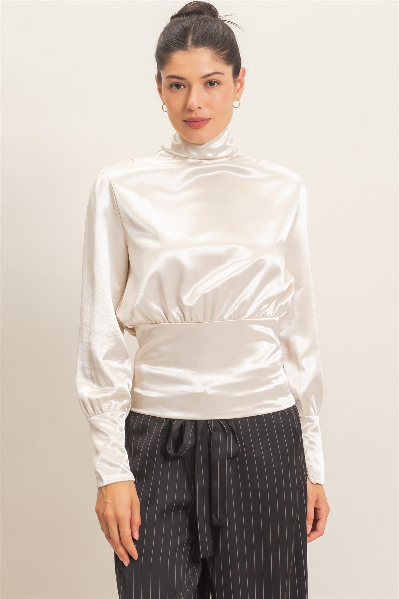 Wholesale Satin Cowl Back Blouse Blouses HF26F113 PEARL HYFVE