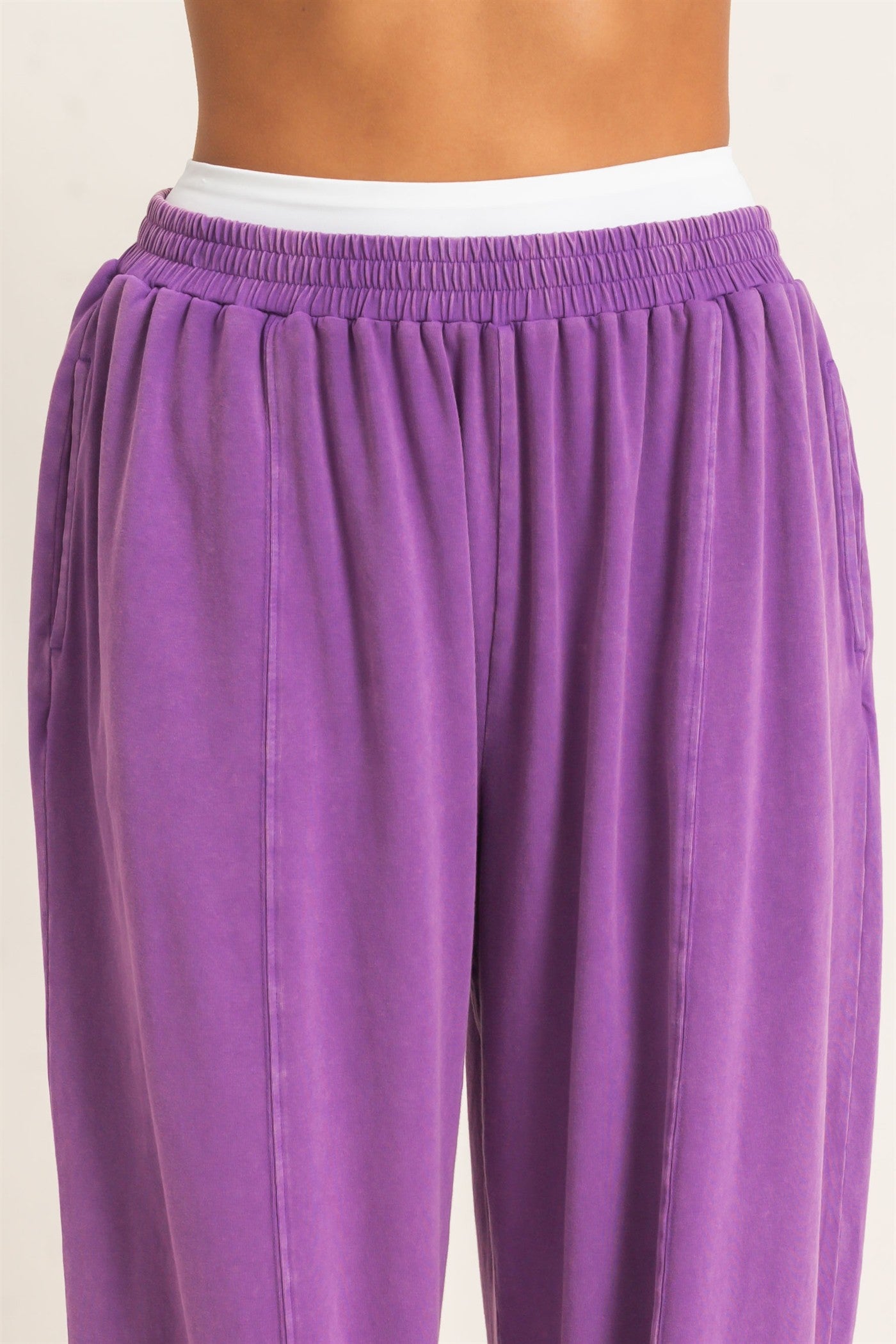 Wholesale Mineral Wash Elastic Waist Jogger Pants Joggers DZ26F405 PLUM DOUBLE ZERO