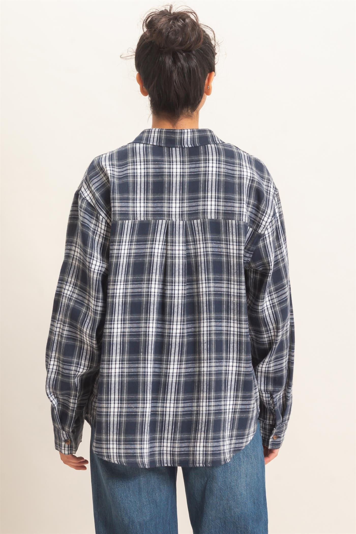 Wholesale Plaid Long Sleeve Shirt Shirts DZ26F275 NAVY DOUBLE ZERO