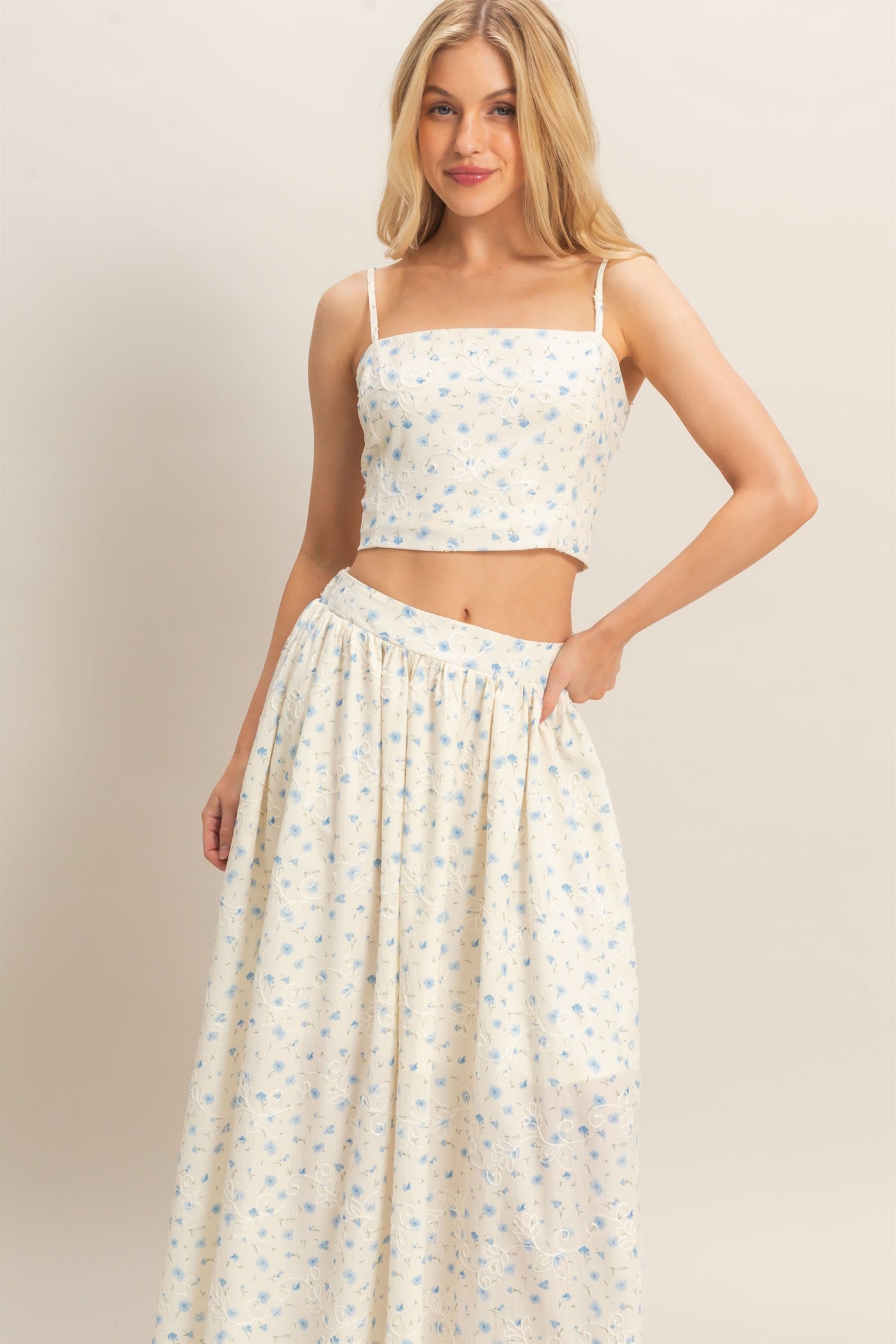 Wholesale Floral Embroidered Top Tank Tops HF26A149 BLUE HYFVE